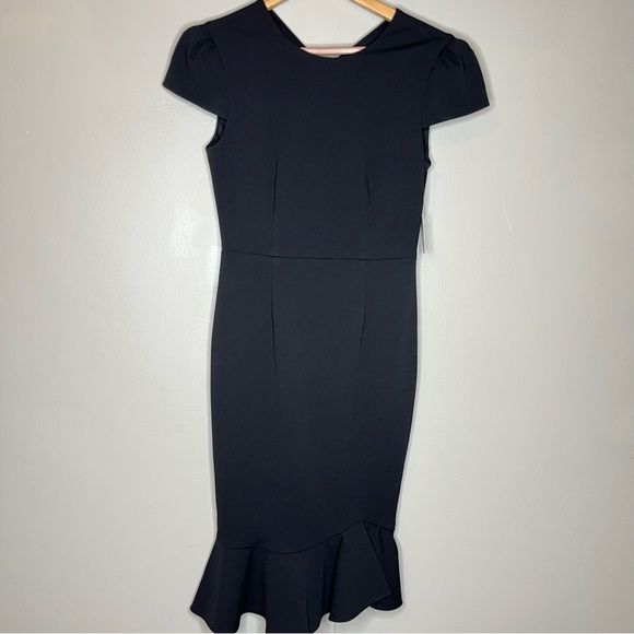 Sage Collective Crew Neck Short Sleeve Zipper Back Solid Ruffled Hem Crepe Dress - Picture 7 of 10